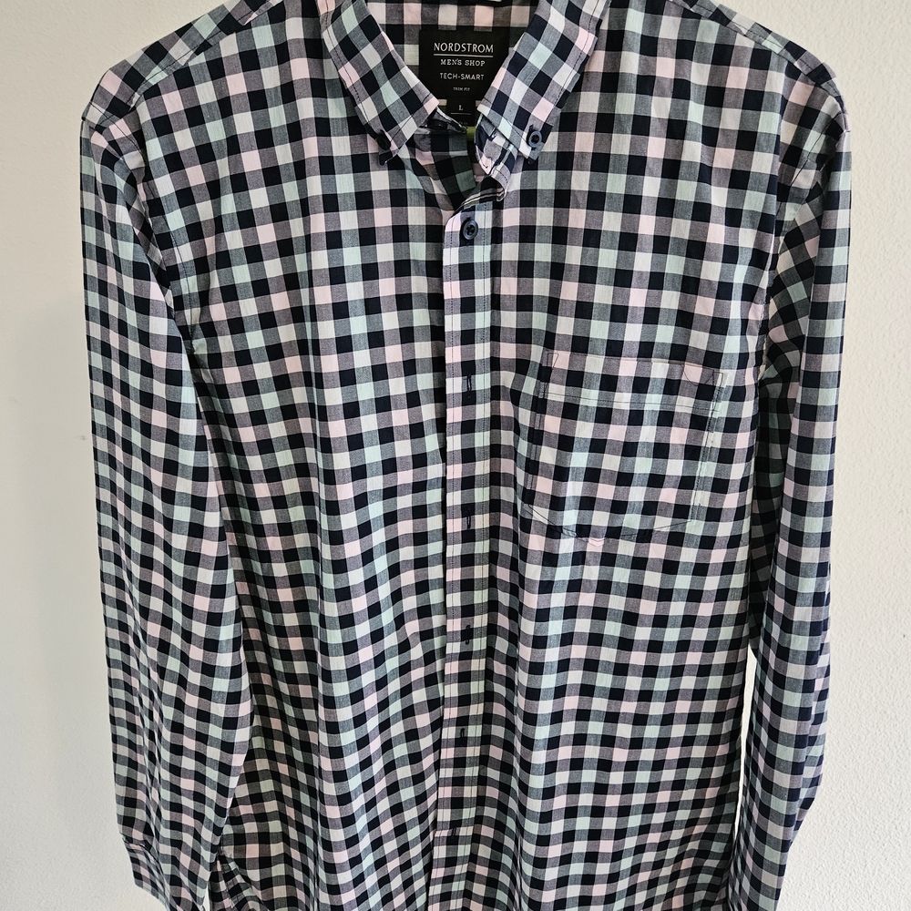 Nordstrom Men's Plaid Shirt - Black, White, and Blue